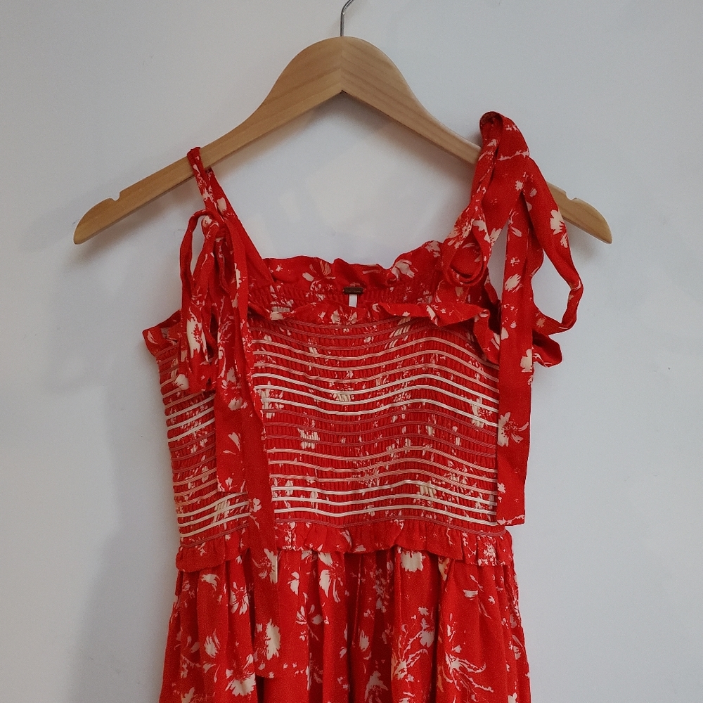 Free People Color My World Floral Wide Leg Jumsuit Smocked Boho Cottagecore Sz S - Picture 3 of 9